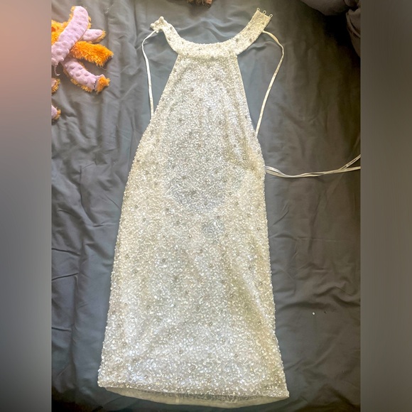 Small Retrofete Olivia White Sequin Mini Dress - Picture 3 of 10